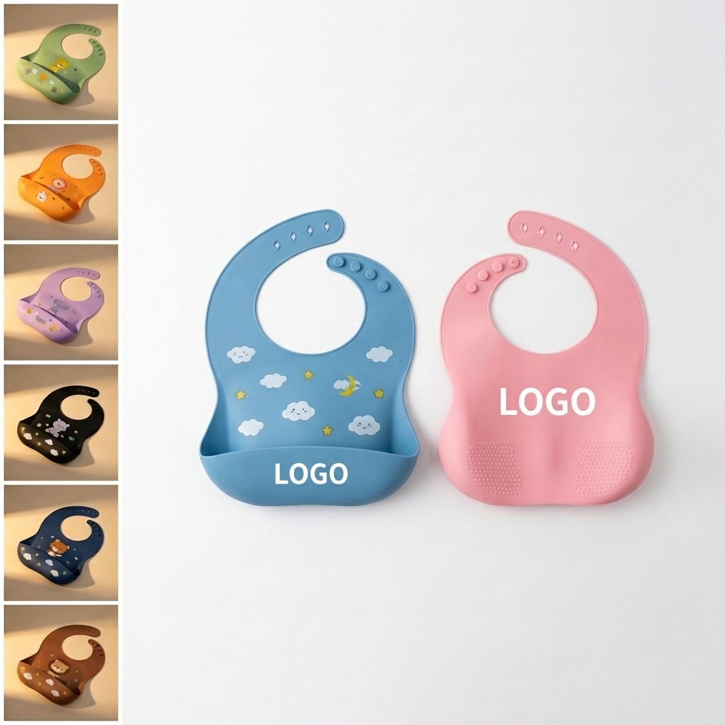 Custom Color Soft Silicone Infant Bib with Food Collector