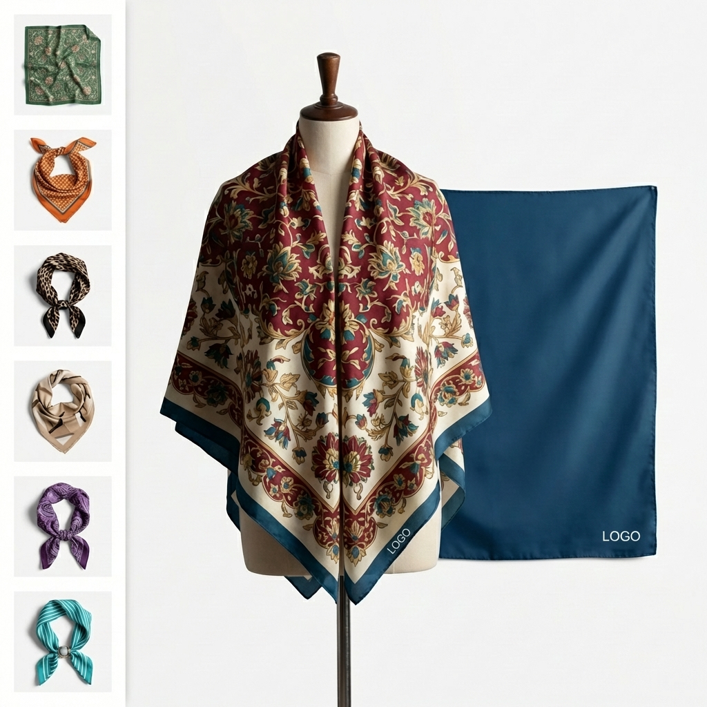 Custom Printed Silk Square Scarf with Floral Motif