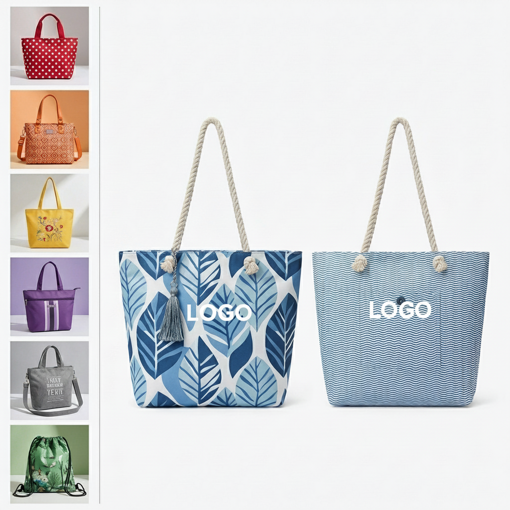 Coastal Breeze Blue & White Non-Woven Beach Tote