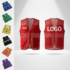 Lightweight Breathable Mesh Volunteer Vest with Reflective Strips and Pockets